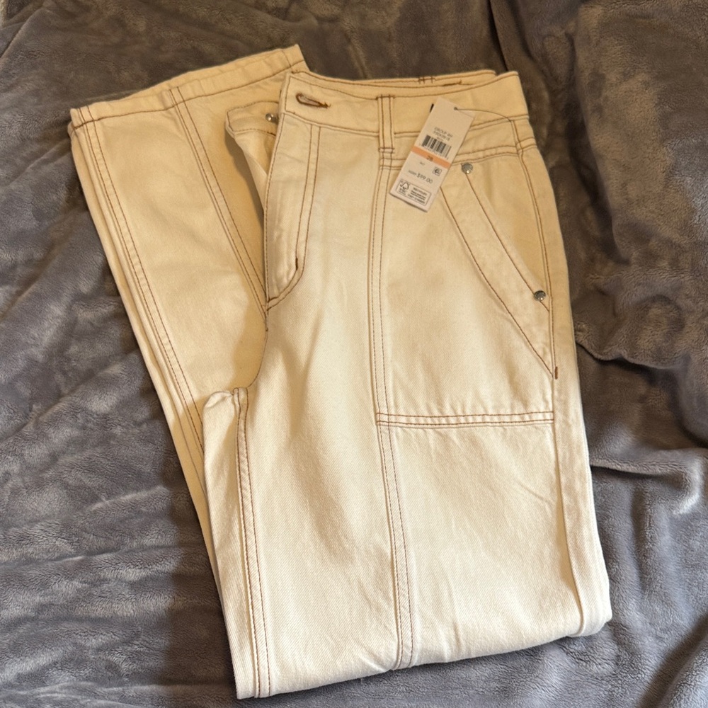 DKNY Cream Carpenter Pants with Contrast Stitching